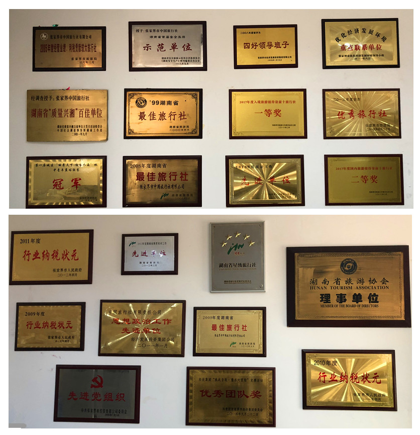 张家界中国旅行社荣誉奖章证书